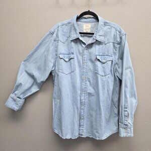 Levis Shirt Mens 2XL Light Wash Denim Western Casual Snap Front Pearl Snap